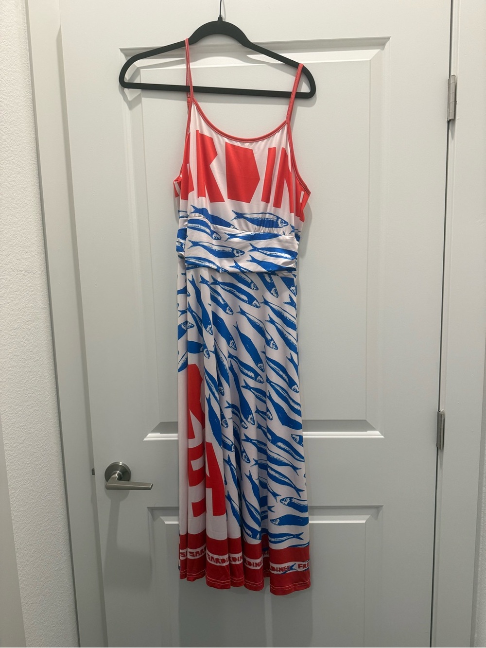 Red, White & Blue Dress with Fish Print
